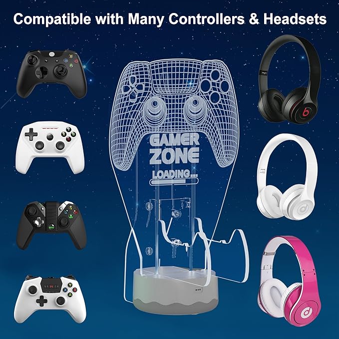 Light up Headset and Controller Stand, 16 Colors 3D LED Lights Gamepad - Image 2