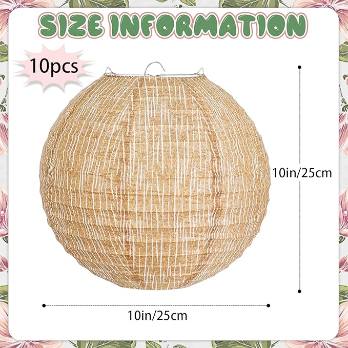 10Pcs 10" Boho Fall Party Decorations, Hanging Round Print Burlap Paper Lanterns - Image 2