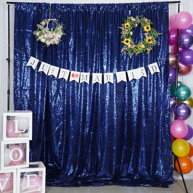 Poise3EHome Navy Blue Sequin Backdrop, 6Ft x 6Ft Glitter Satin Background Drapes - Image 2