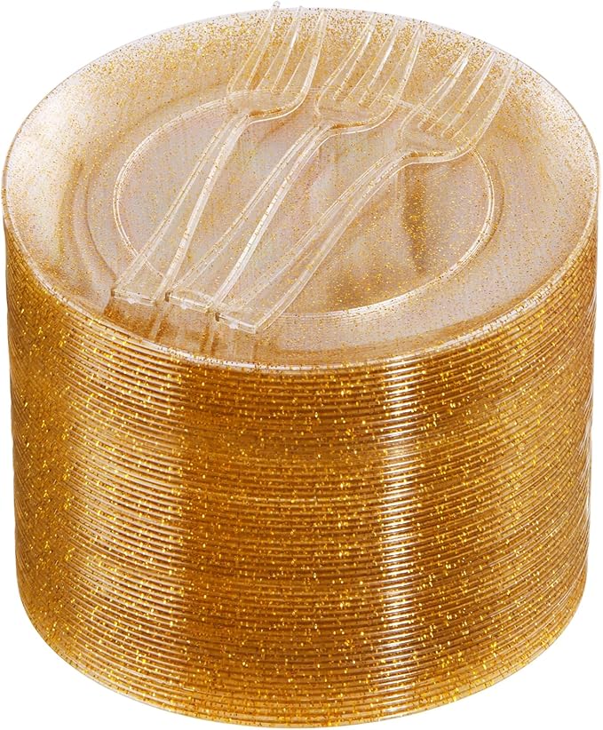 Festiva 200Pcs Gold Glitter Dessert Plates 6.3" by Festiva