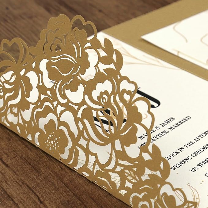 DORIS HOME 50pcs Laser Cut Wedding Invitation Pockets - Image 5