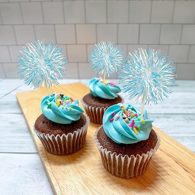 Ephlyn 30Pcs Foil Firework Cupcake Toppers Party Birthday Cake Toppers Supplies - Image 4