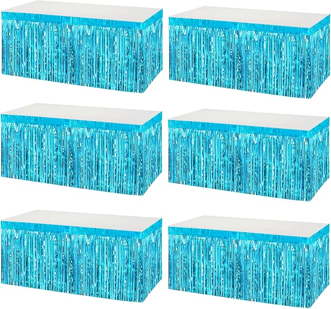 6 Pack 29x108 Inch Metallic Foil Fringe Tinsel Table Skirts Banner by AIKENLIN