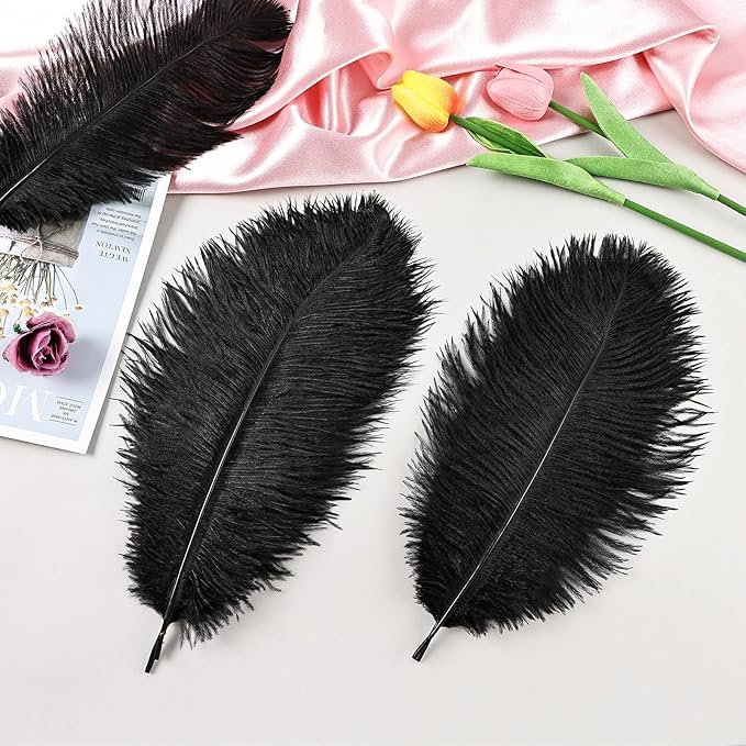THARAHT Black Ostrich Feathers 24pcs Natural Bulk 10-12Inch 25cm-30cm - Image 4