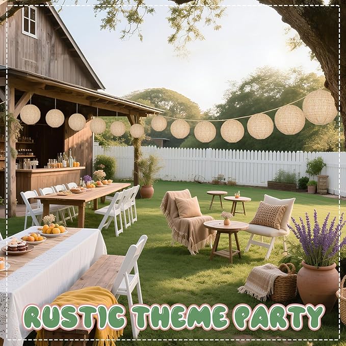 10Pcs 10" Boho Fall Party Decorations, Hanging Round Print Burlap Paper Lanterns - Image 5
