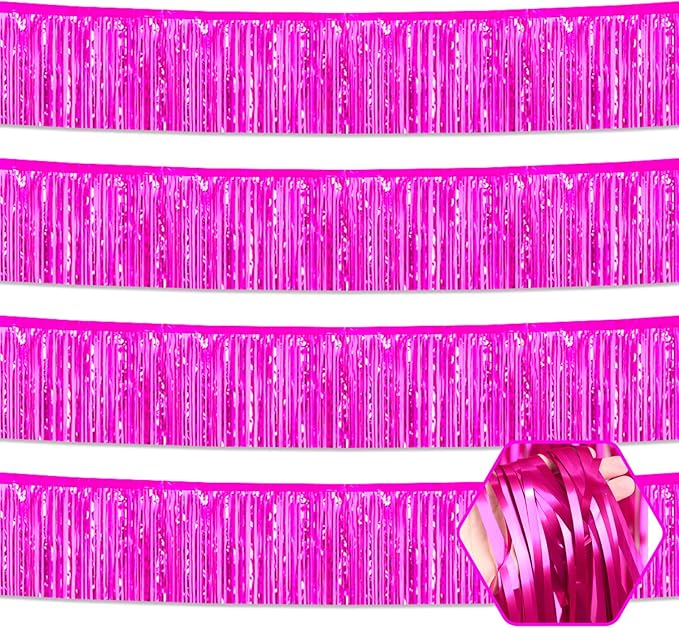 4 Pack 10 Feet Rose Red Foil Fringe Garland Metallic Tinsel Streamers Banner by Ferwzsr