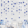 46 Feet Navy Blue White and Silver Circle Dots Garland Royal Blue Hanging Paper by pinkblume