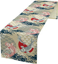 Japanese Table Runner Oriental Tradition Kio Fish Art Printed Burlap Runner by YSWOW