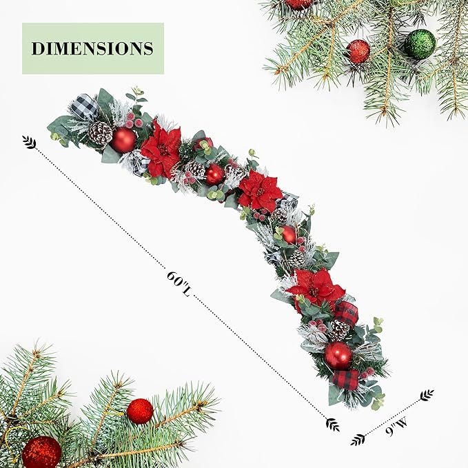 5 ft Christmas Garland for Mantle Unlit Garland for Stairs Railing, for Table - Image 3