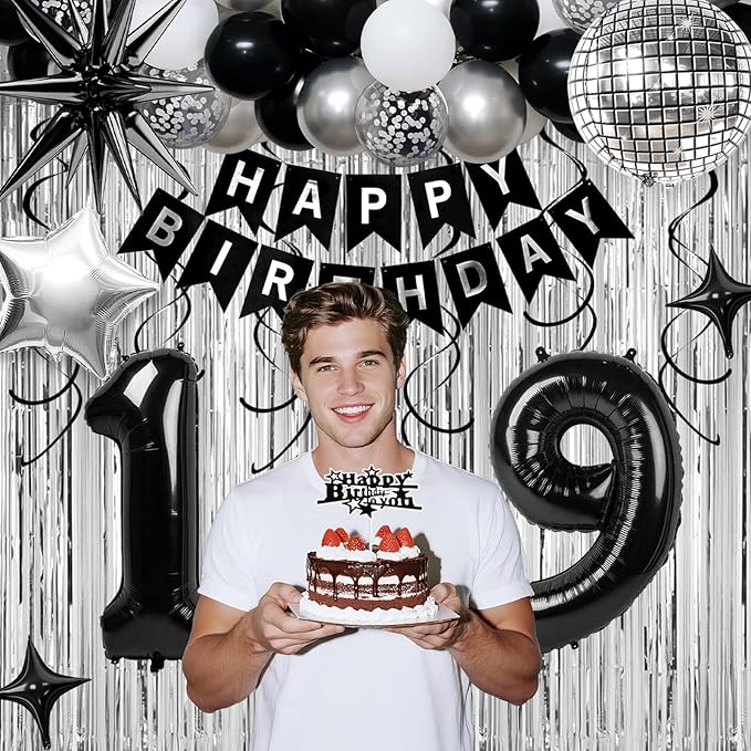 19th Birthday Decorations for Boys Men, Fringe Curtains Kit - Image 3
