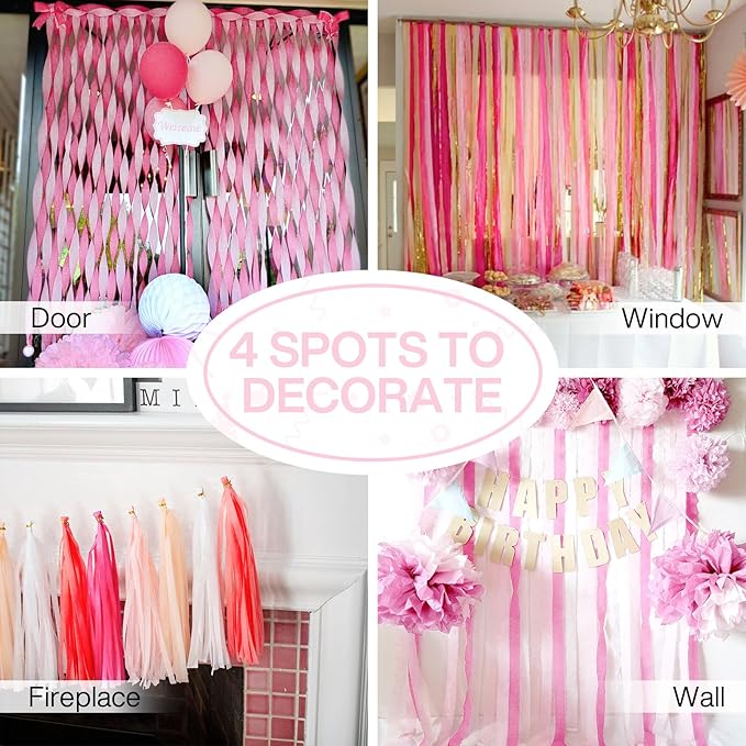 PartyWoo Crepe Paper Streamers 4 Rolls 328ft, Pack of Crepe Paper Perl Pink - Image 5