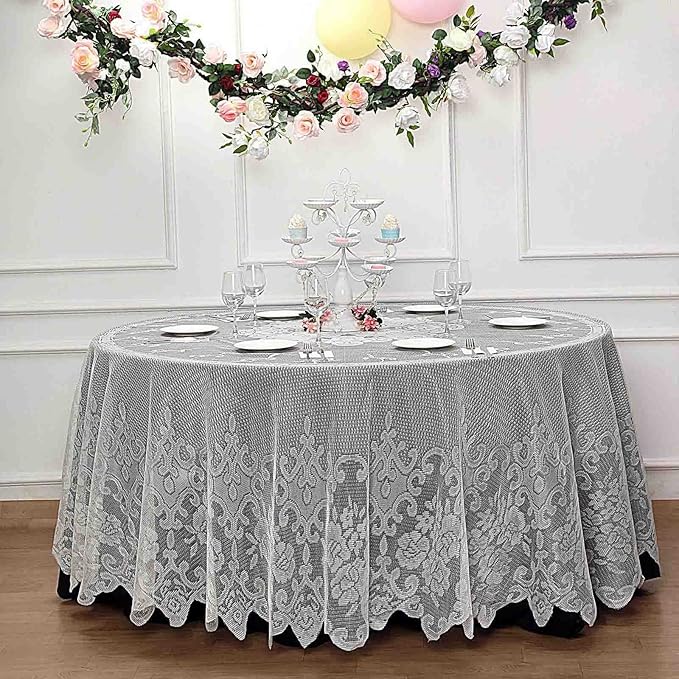 Tableclothsfactory 120" Ivory Premium Lace Round Tablecloth - Image 2