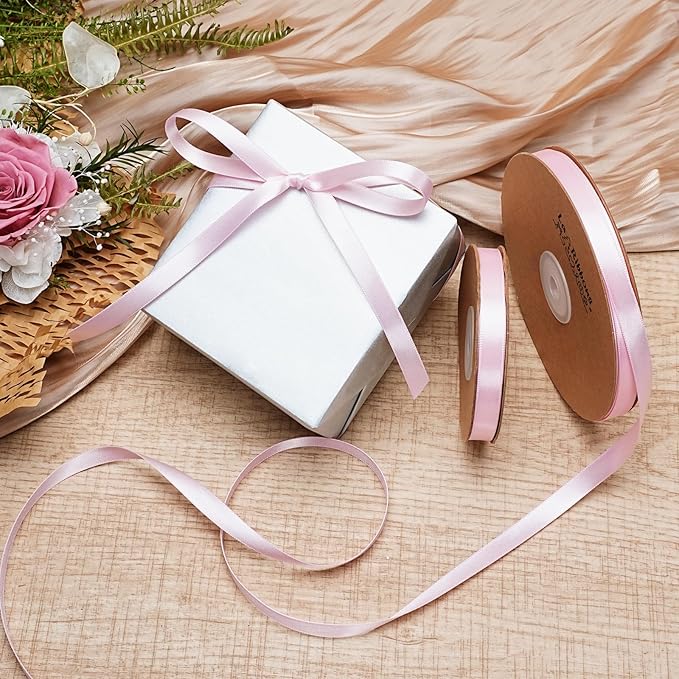 LaRibbons Light Pink Satin Ribbon 3/8 Inch 25 Yards Luxury Double Faced Pink - Image 2