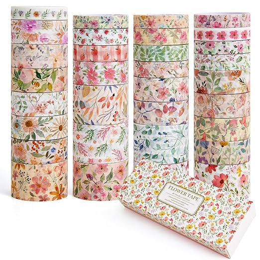 32 Rolls Washi Tape Set, Colored Floral Decorative Masking Tape, Artists Tapes - Image 2