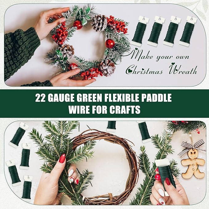 Ferraycle 72 Pack Green Floral Wire 38 Yards 22 Gauge Flexible Paddle Florist - Image 4