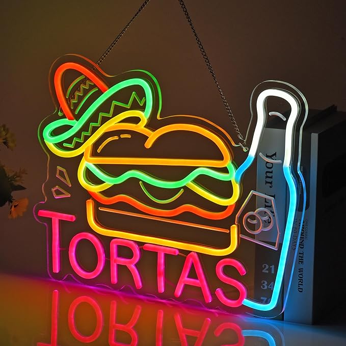 CNBEYOUNG Tortas Neon Sign, Neon Lights Hanging Wall Art Decoration - Image 7
