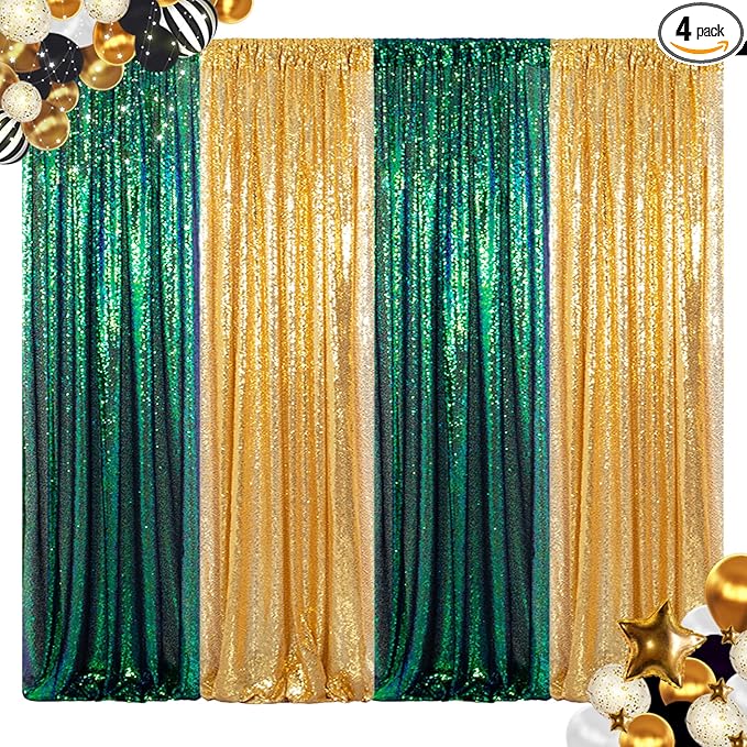 ShinyBeauty Sequin Backdrop Set of 4, 2FTx8FT Photo Backdrop Sequin Curtains by ShinyBeauty