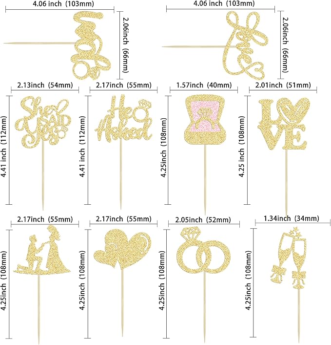 Ephlyn 30Pcs He Asked She Said Yes Cupcake Toppers Glitter Engagement Cupcake - Image 3