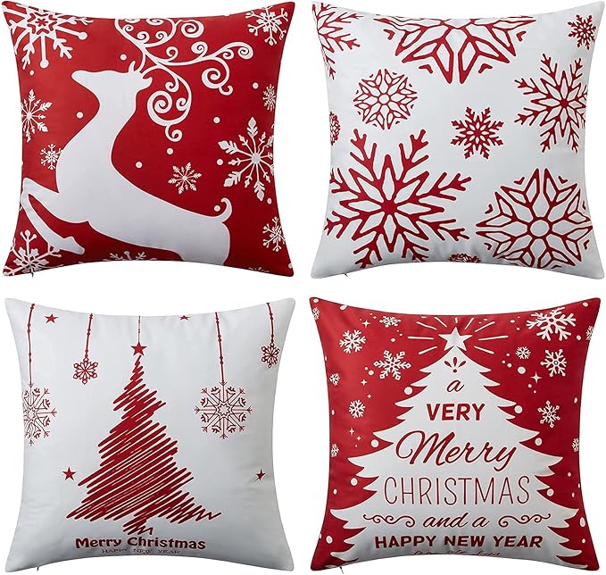 NANAN Christmas Pillow Covers 18x18 Inch Set of 4 Decorative Farmhouse Throw by NANAN