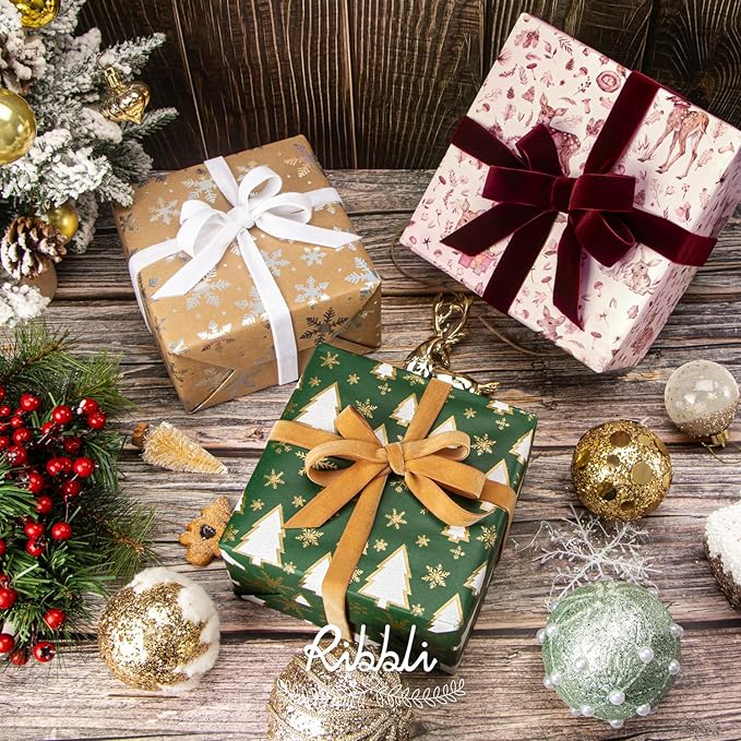 Ribbli Pink Christmas Wrapping Paper Rolls, Mini Roll-17 Inch x 33 - Image 5
