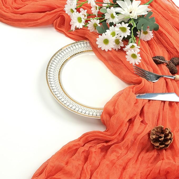 12 Pack Fall Thanksgiving Table Runner Orange 10ft Boho Gauze Fabric - Image 7