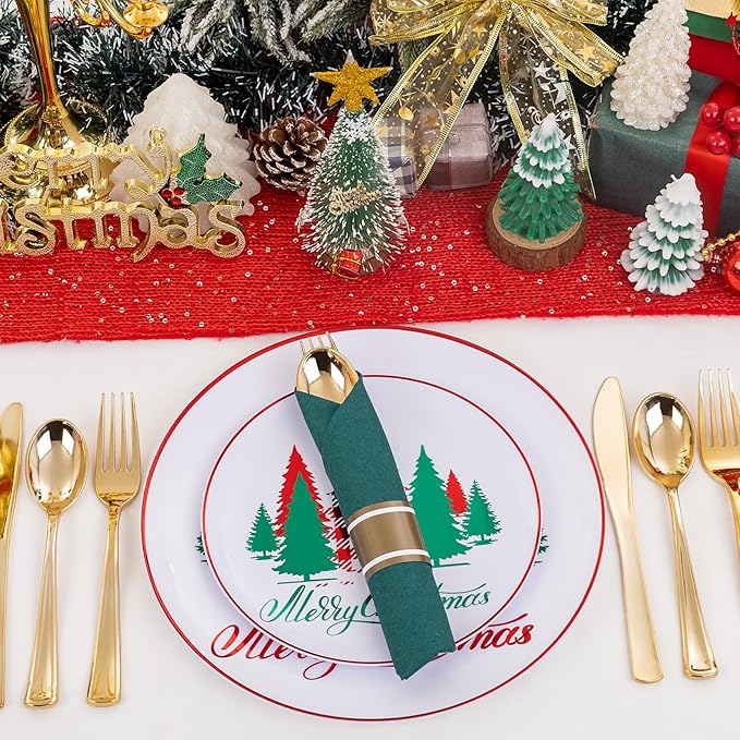 Supernal 240pcs Christmas Rolled Plastic Silverware, Wrapped Plastic Cutlery Set - Image 5
