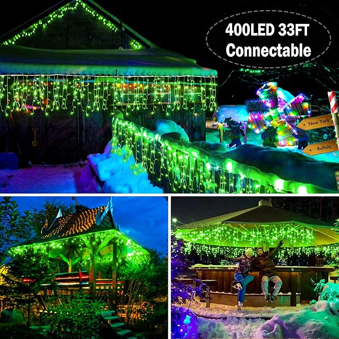 KNONEW Christmas Lights Outdoor Decorations 400 LED 33ft 8 Modes Curtain Fairy - Image 5