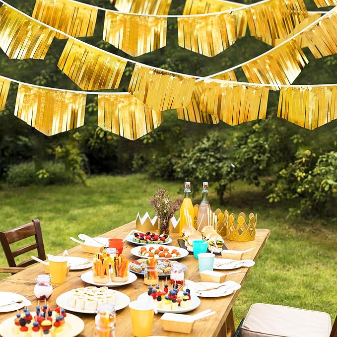 Gold Tassel Banner Double Sided Metallic Fabric Pennant Bunting Flag Garland - Image 5