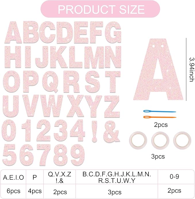 BEISHIDA 116 PCS Glitter Color Pink DIY Letter Banner Kit Make Your Own - Image 3