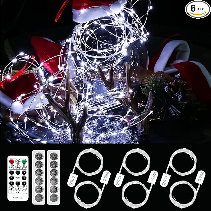 HXWEIYE 6 Pack White Fairy Lights Battery Operated by LightUpYourHomewHXWEIYE