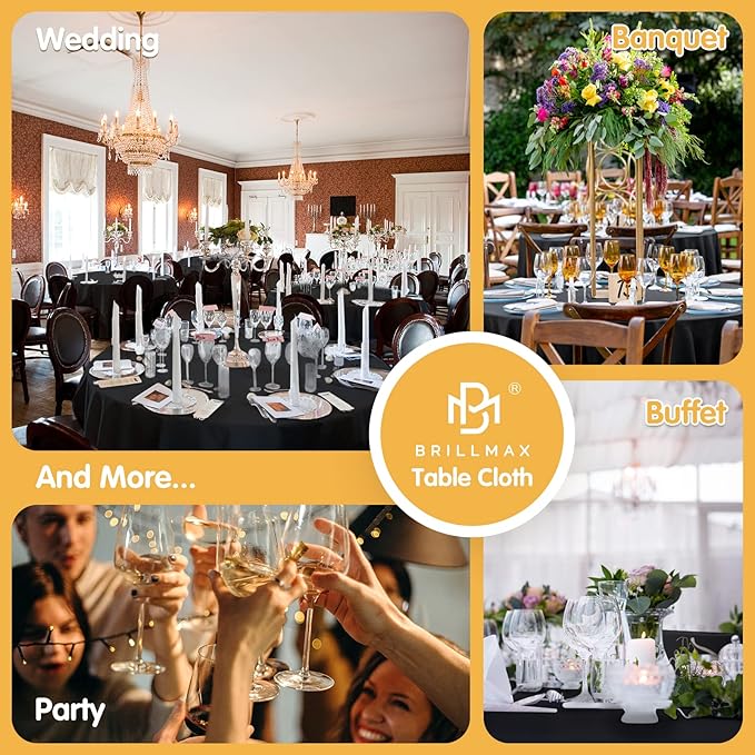 BRILLMAX 4 Pack Black Round Tablecloths 132 Inch - Image 9