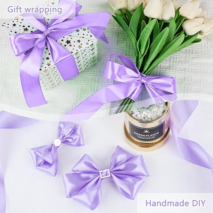 NESCCI 100 Yards Ribbon, 1-1/2 Inch Light Purple Satin Ribbon, Single Face - Image 6
