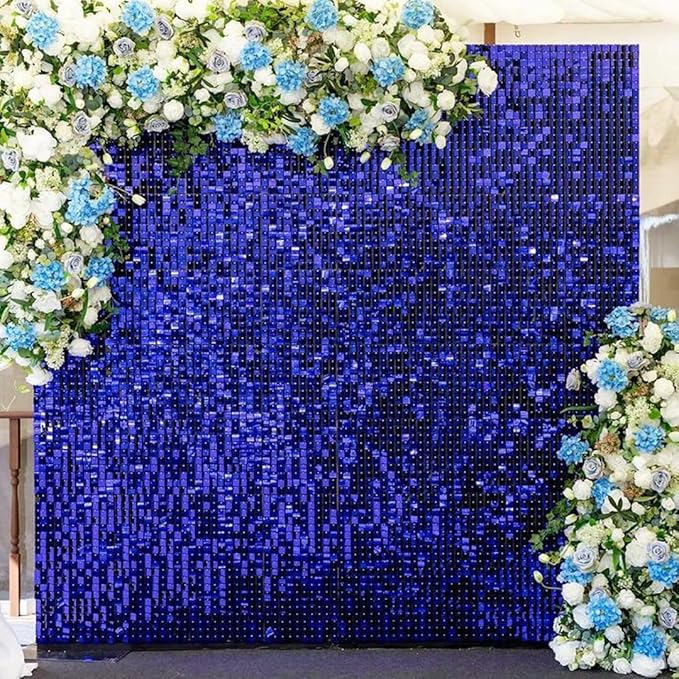 Qcity Blue Shimmer Wall Backdrop 36PCS, Square Sequin Glitter Backdrop Panel - Image 6