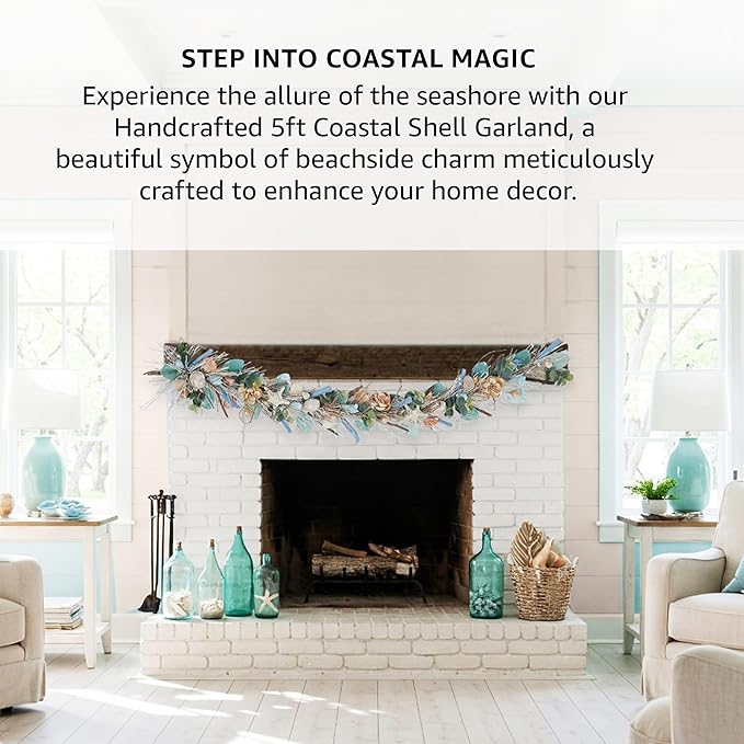 5' Coastal Shell Garland – Handcrafted Holiday Tree Wall Decor - Image 6