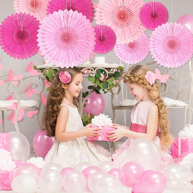 18 Pcs Pink Kit Hanging Honeycomb Paper Fans, Round Paper Fan Decorations - Image 5