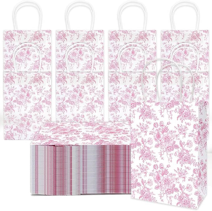 JarThenaAMCS 52Pcs Pink Floral Paper Gift Bag Vintage Wildflower Treat Bags by JarThenaAMCS