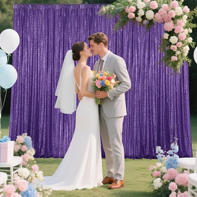 Purple Sequin Backdrop Curtain 4 Pieces 2FTx8FT Glitter Photography Backdrop - Image 8