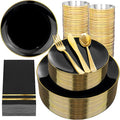 NOCCUR 350PCS Black and Gold Plastic Plates by NOCCUR