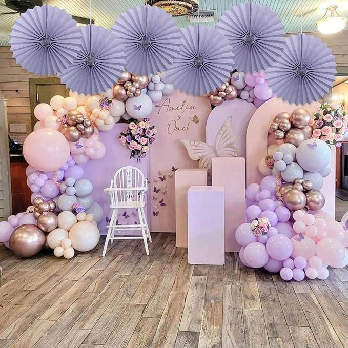 Purple Birthday Decorations, DIY Purple Paper Fans Hanging Decoration, Party - Image 5