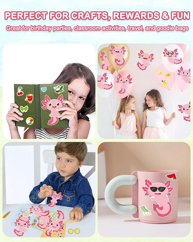 Aowplc 32 Sheets Axolotl Make-a-Face Stickers Mix 'n Match Crafts - Image 7