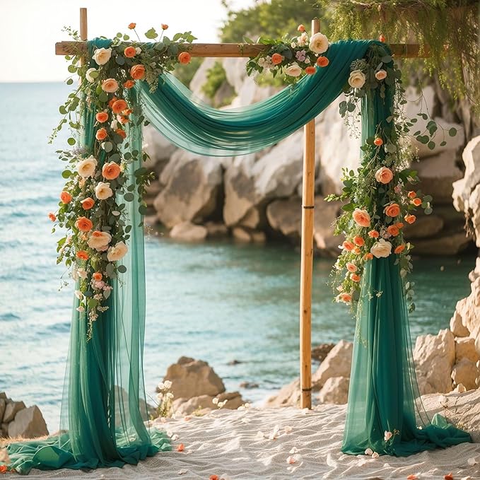 Wedding Arch Draping Fabric, 2 Panels 28" x 19Ft Emerald Green Arch Drapes - Image 5