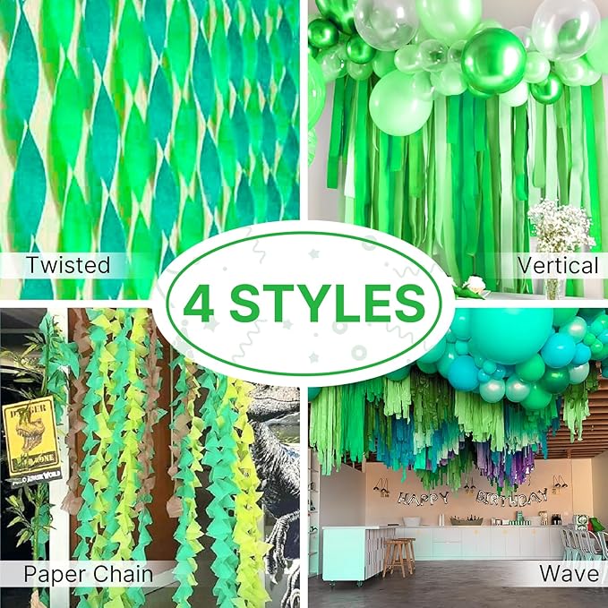 PartyWoo Crepe Paper Streamers 4 Rolls 328ft, Pack of Crepe Paper Light Green - Image 6
