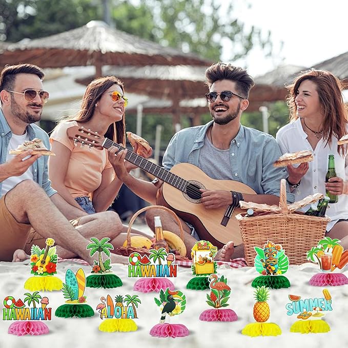 12Pcs Summer Honeycomb Hawaii Table Centerpieces Luau Aloha Table Toppers Tiki - Image 4