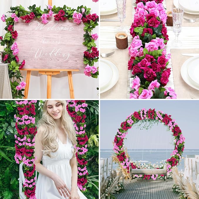 Floweroyal 4 Pack Artificial Flower Garlands 15.8FT Fake Rose Vines Silk - Image 5