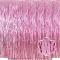 5 Pack Pink Foil Curtain Backdrop 3.2ft x 9.8ft Metallic Tinsel Foil Fringe by Ohiyoo