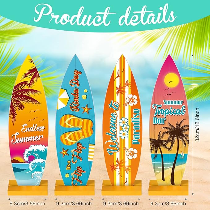 Blulu 4 Pcs Surfboard Table Decorations Surfboard Beach Signs Welcome to - Image 2