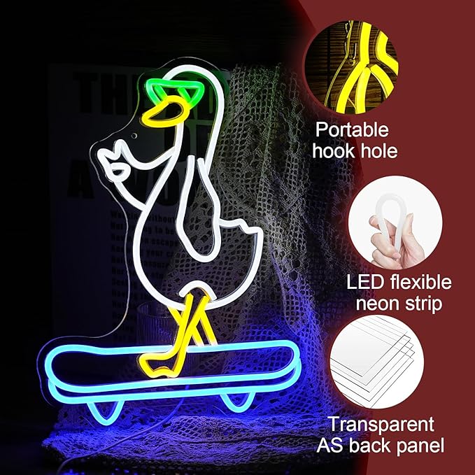Duck Neon Sign Cool Skateboard Glasses Duck Neon Light - Image 3