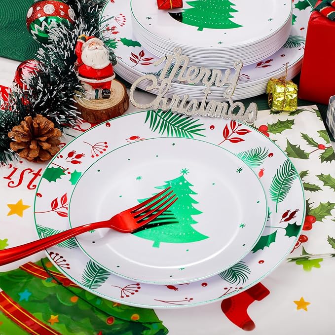 Festiva 176Pcs Christmas Plastic Plates Heavy Duty- Christmas disposable - Image 8