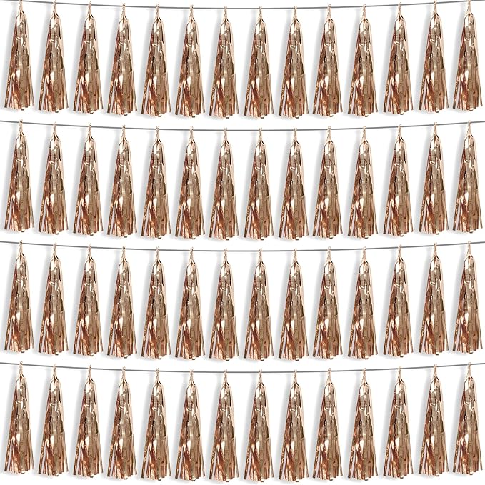4P Champagne Gold Foil Fringe Metallic Streamers Banner Tassel Garland by HYSILLA