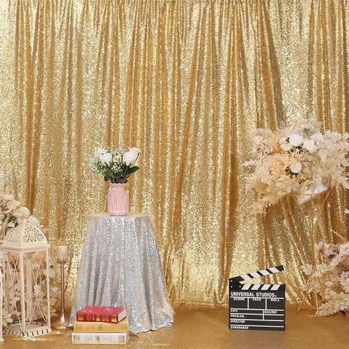 Eternal Beauty Gold Sequin Backdrop, 6x8 Ft Glitter Background Curtains - Image 6